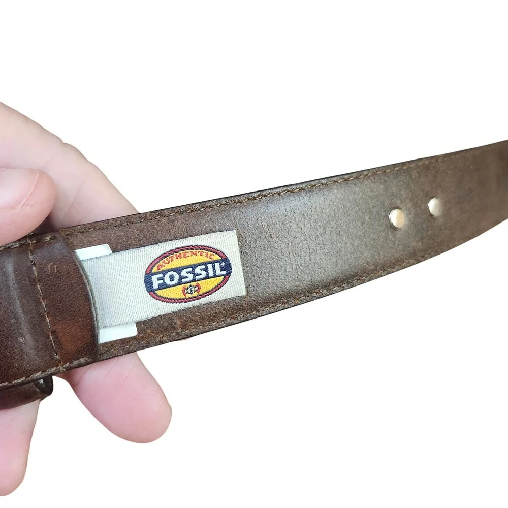Fossil Mens Brown Leather Western Belt‎ Buffalo Concho Braided  Size 38 Ranch